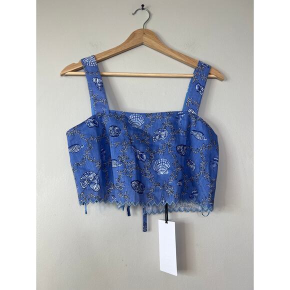 NWT Saloni Meadow Square Neckline Shell Print Twill Cami Top Women's Blue Sz: 4 - Picture 2 of 10